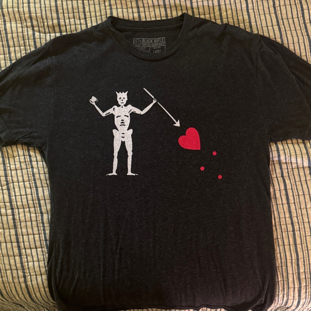 Black Graphic Tee with Skeleton and Heart Design